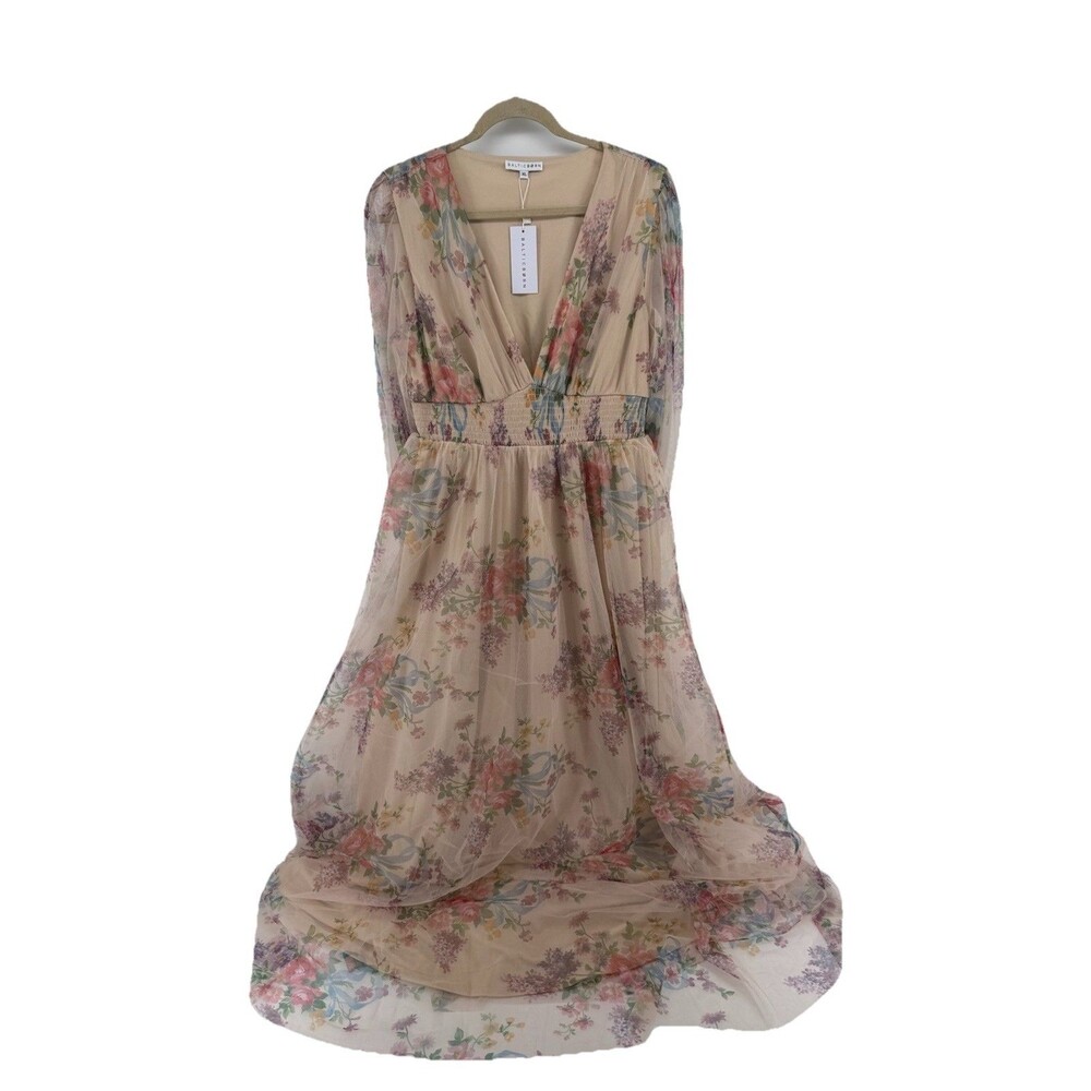 NWT Baltic Born Women's XL Romantic Floral Layla Tulle Maxi Dress Long Sleeve - Picture 3 of 16
